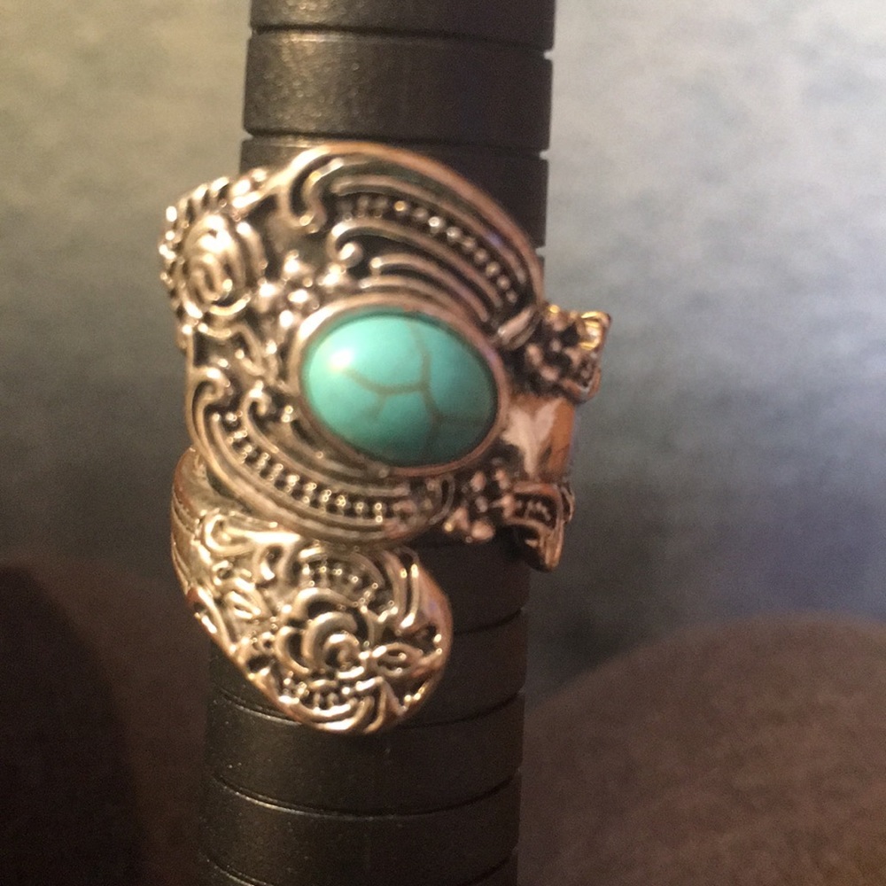 Sterling silver w genuine Turquoise stone spoon ring